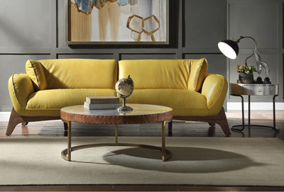 Mustard Top Grain Leather Sofa AC75